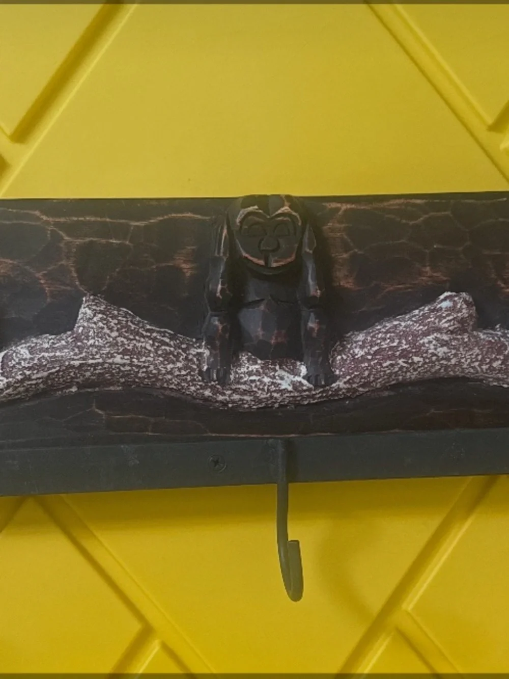 Wood Carved Monkey Wall Hook in Dark Brown